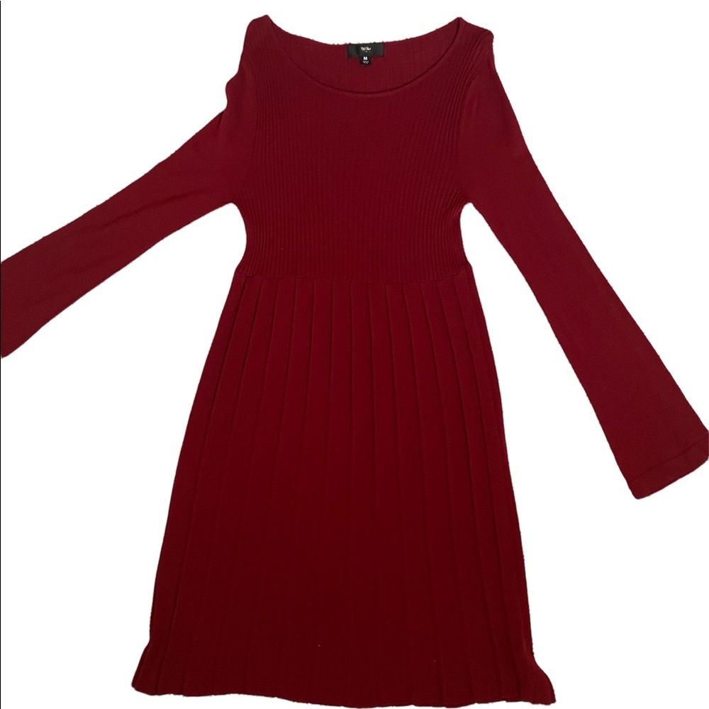 Vintage Mossimo Long Sleeve Red Lightweight Ribbed Sweater Dress (Medium)